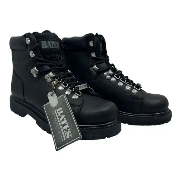 Bates Mens Black Leather Oil-Resistant Motocycle Boots Sz. 7 Wide E44102 Canyon